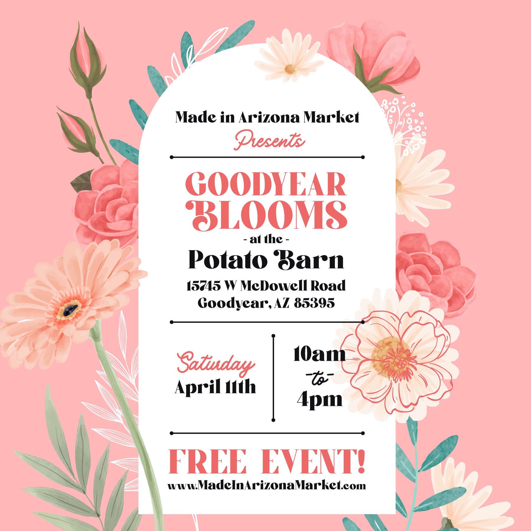 Be a Vendor at our Goodyear Blooms Saturday April 11th 2025 at Potato Barn in Goodyear