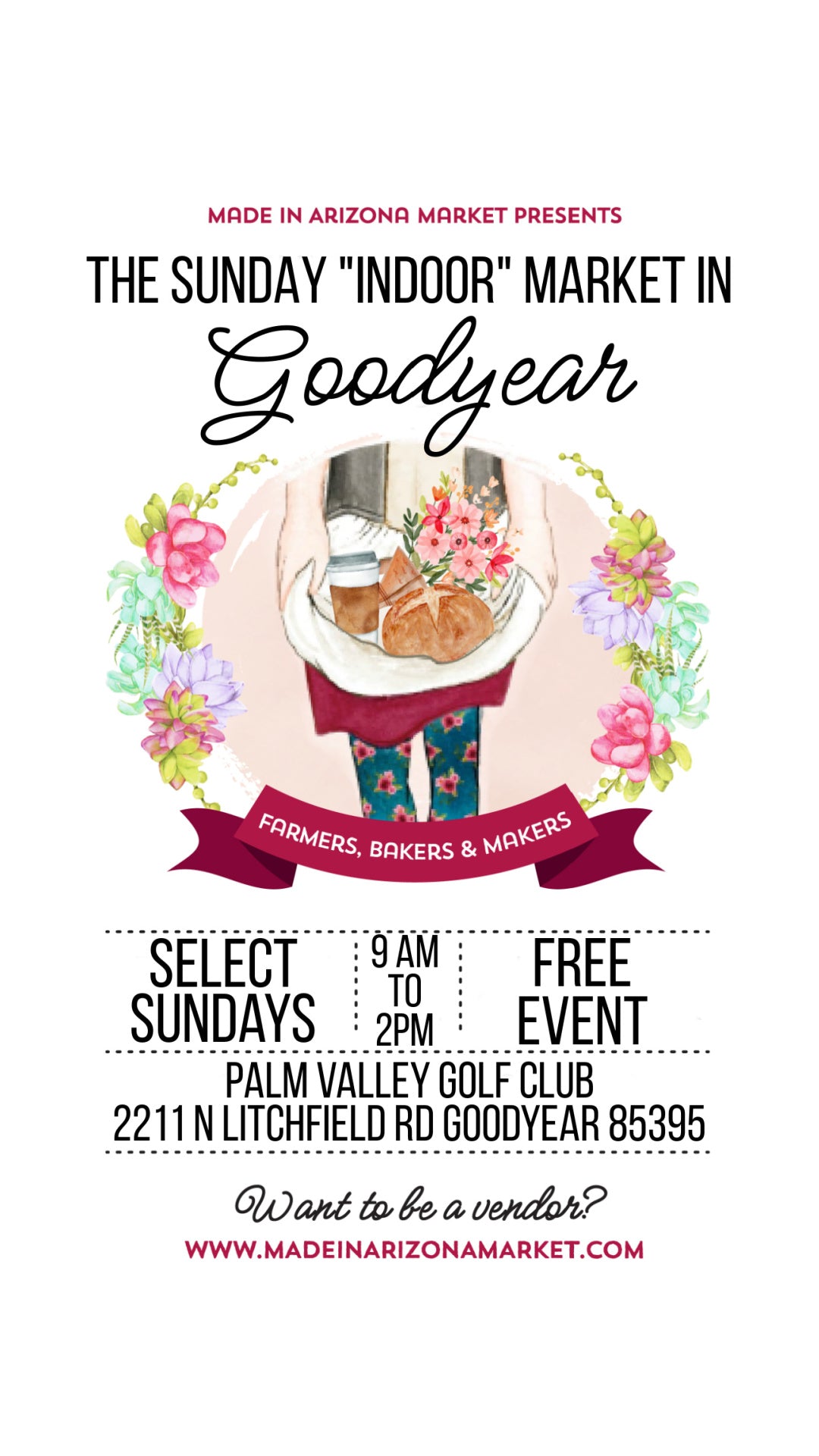 Be a Vendor at The Sunday Indoor Market on May 24th, 2026 for the Made in Arizona Market at the Palm Valley Golf Club Goodyear