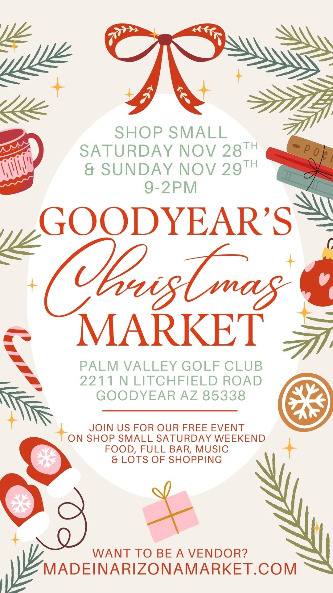 Be a Vendor at Goodyear Market on November 28th & 29th, 2026 for the Made in Arizona Market at the Palm Valley Golf Club Goodyear